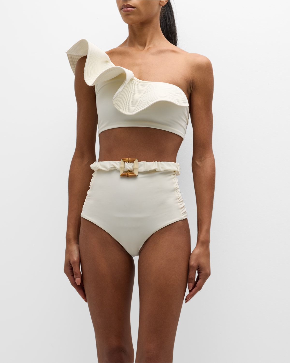 Shop Johanna Ortiz Marine Tradition One-shoulder Bikini Top In Ecru