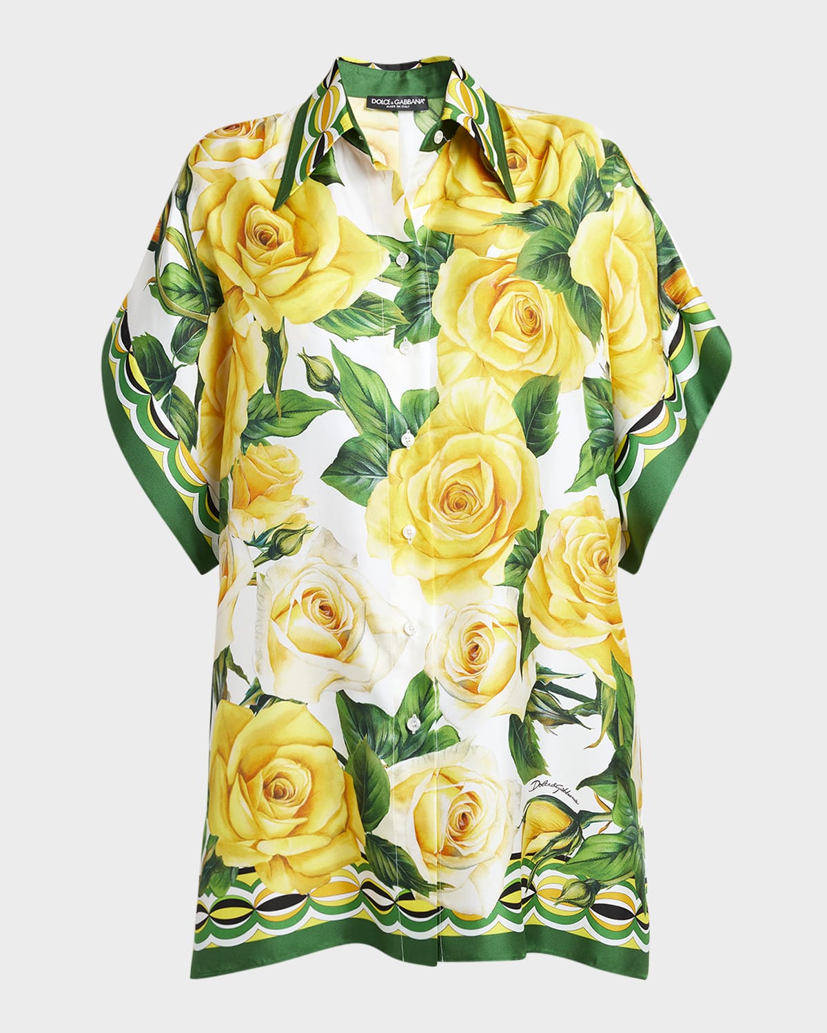 Dolce & Gabbana Multicolor Oversize Shirt With Flower Print All-over In White Prt
