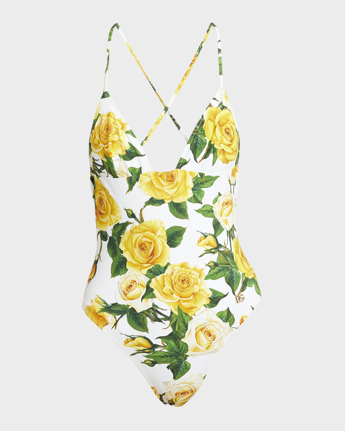 Dolce & Gabbana Floral Pattern One-piece Swimsuit In Whtprtyell