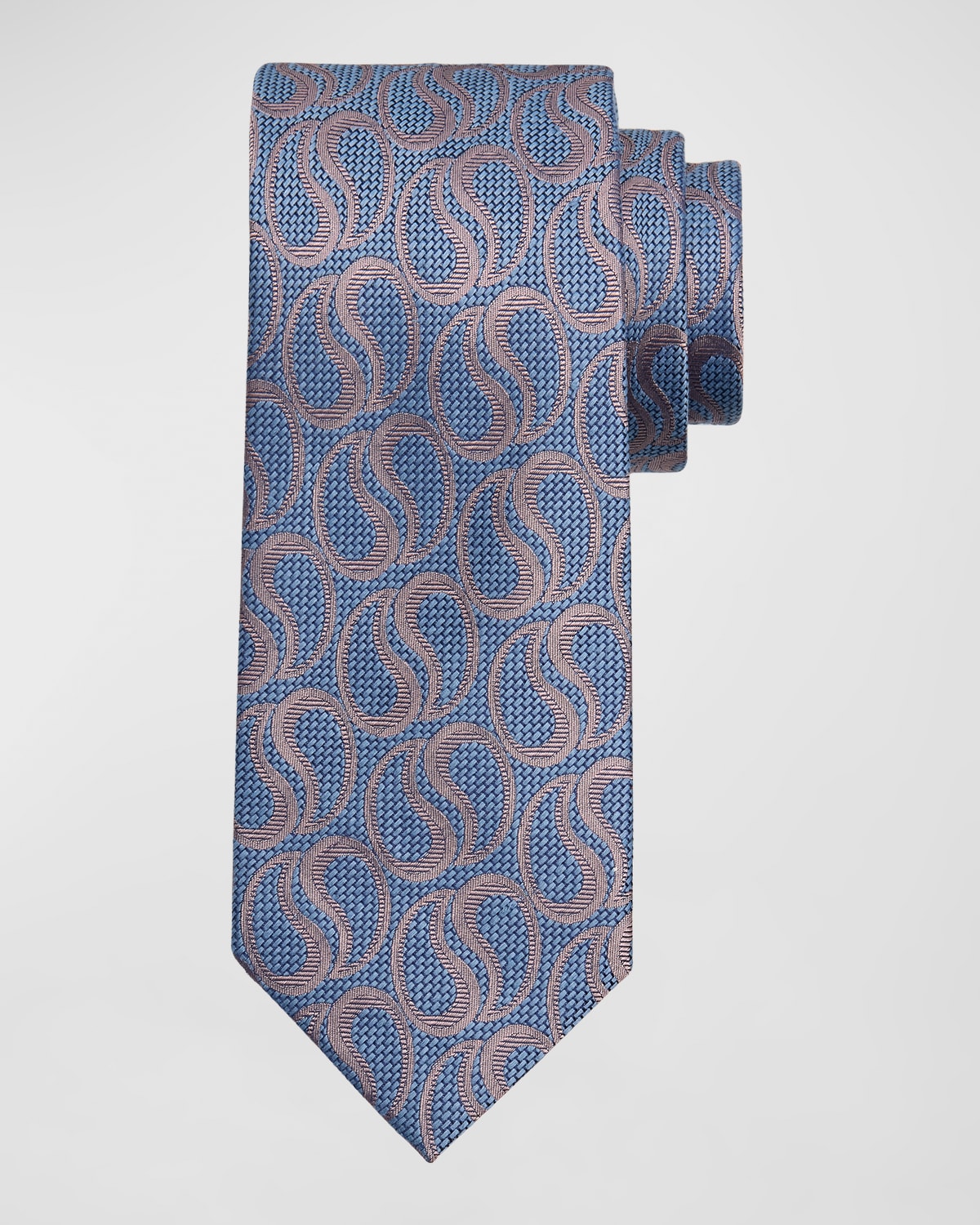 Shop Brioni Men's Silk-linen Jacquard Paisley Tie In Bluepink