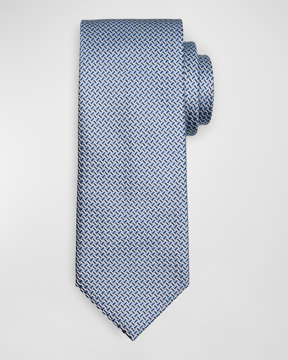 Shop Brioni Men's Silk Jacquard Basketweave Tie In Navy Sky Blue
