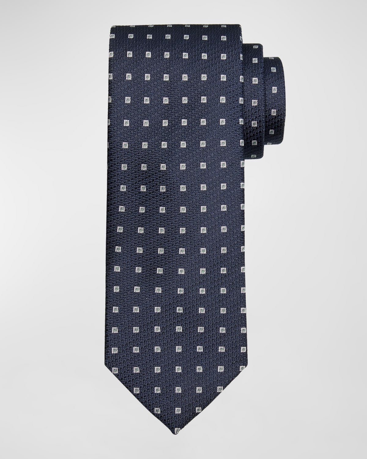 Brioni Men's Silk Jacquard Micro-box Tie In White Dark Blue