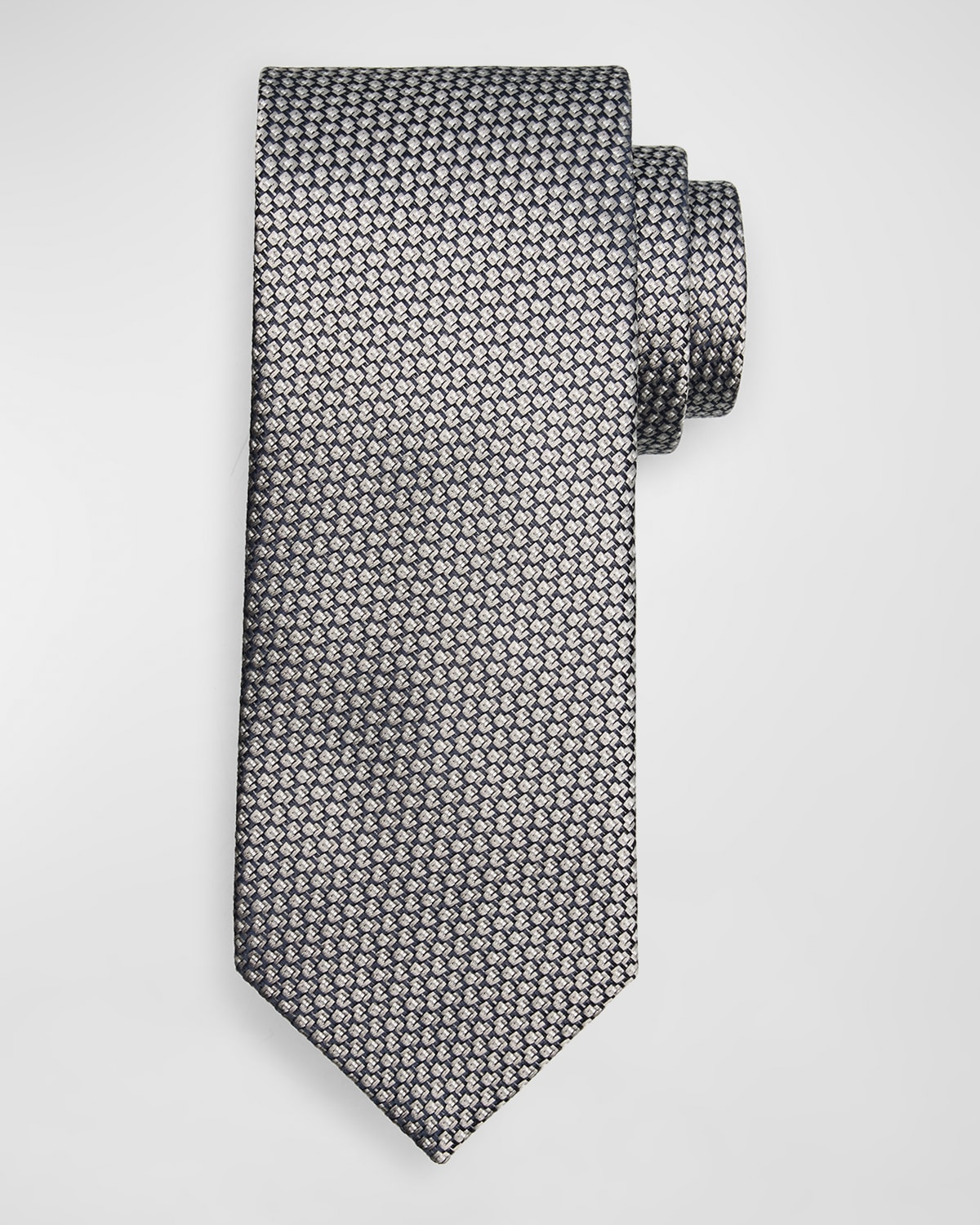 Brioni Men's Silk Geometric Jacquard Tie In Grey