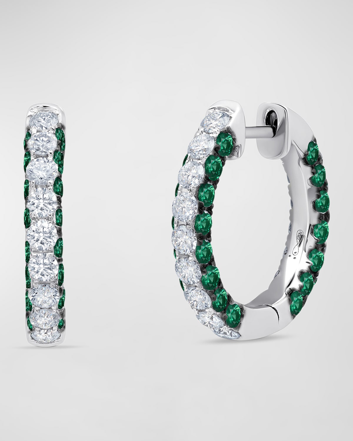 Emerald and Diamond 3-Sided Hoop Earrings