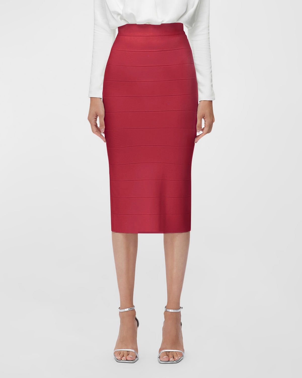 Herve Leger Icon Bandage Pencil Skirt In Rio Red 610