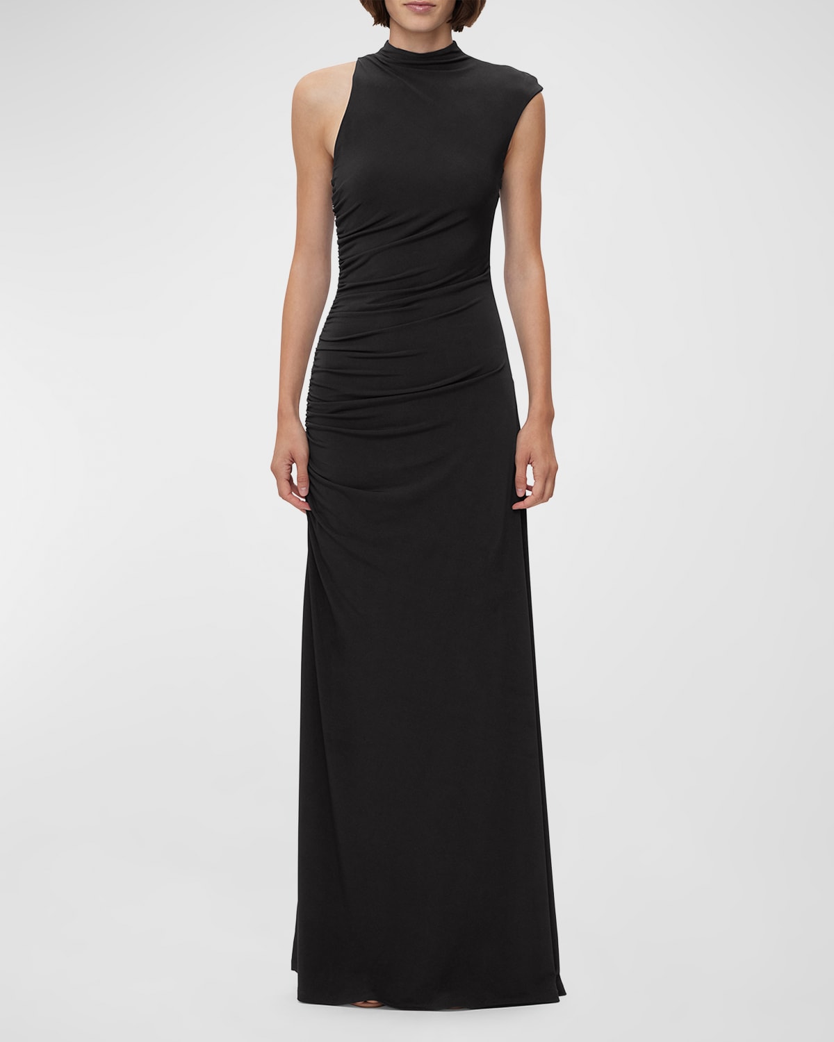 HERVE LEGER MOCK-NECK SLEEVELESS HARDWARE RUCHED JERSEY GOWN