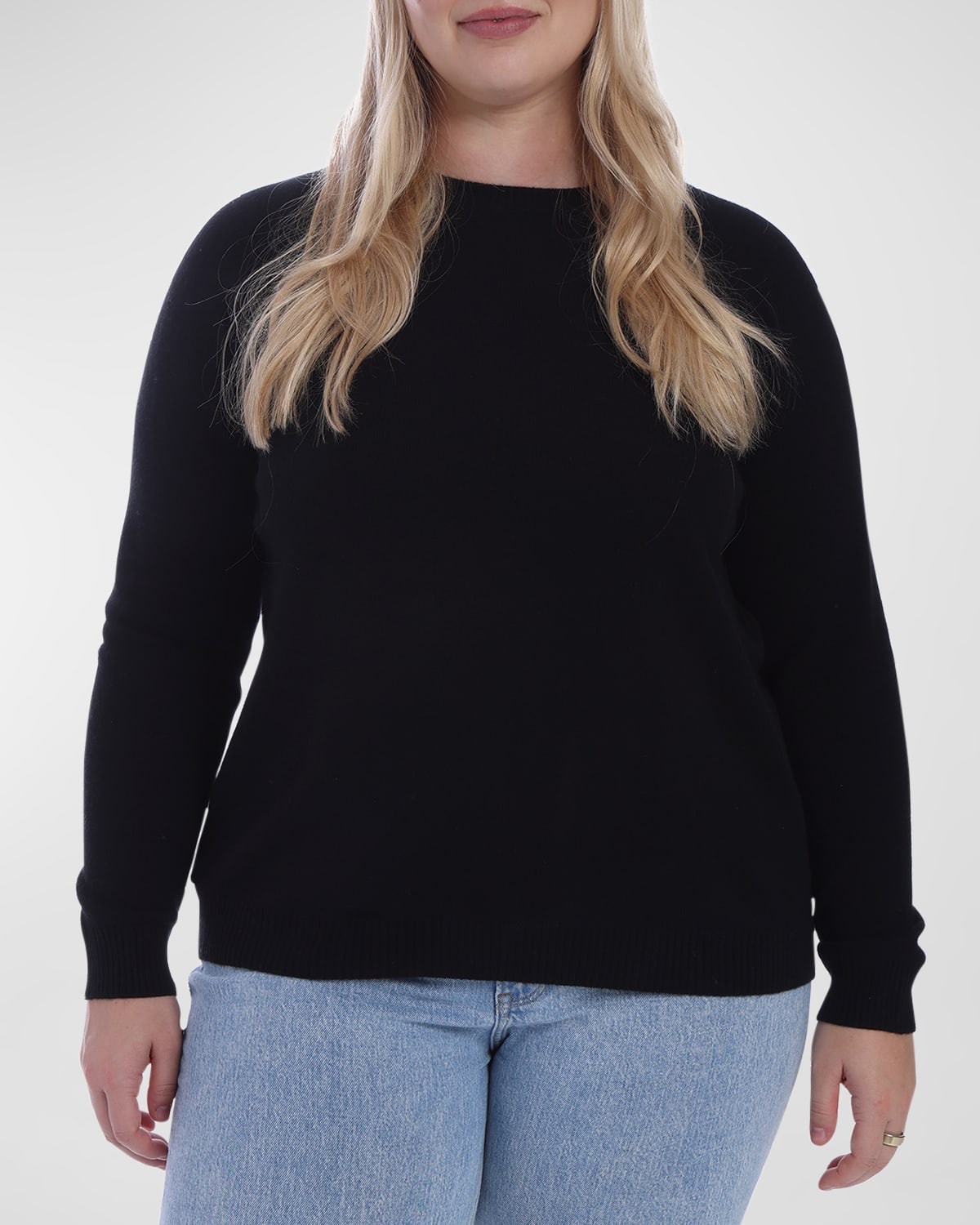 Shop Minnie Rose Plus Size Cashmere Crewneck Sweater In Black