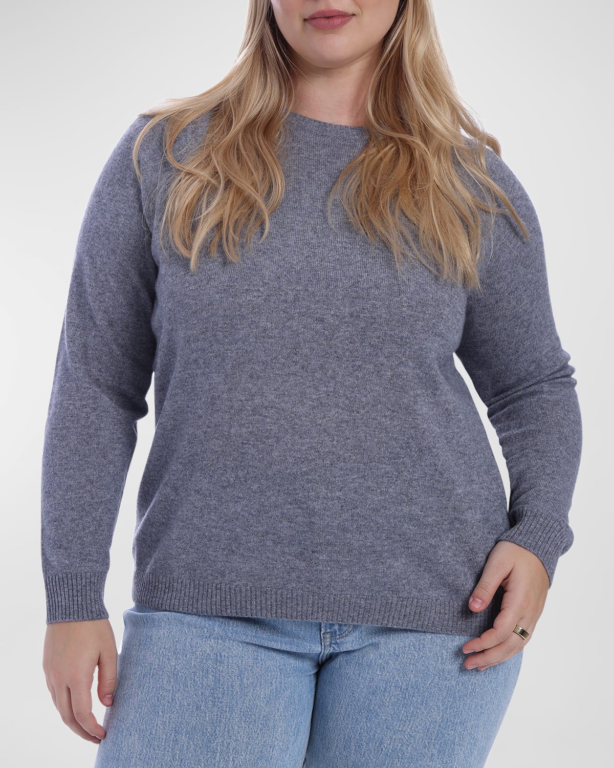 Minnie Rose Plus Size Cashmere Crewneck Sweater In Grey Shadow