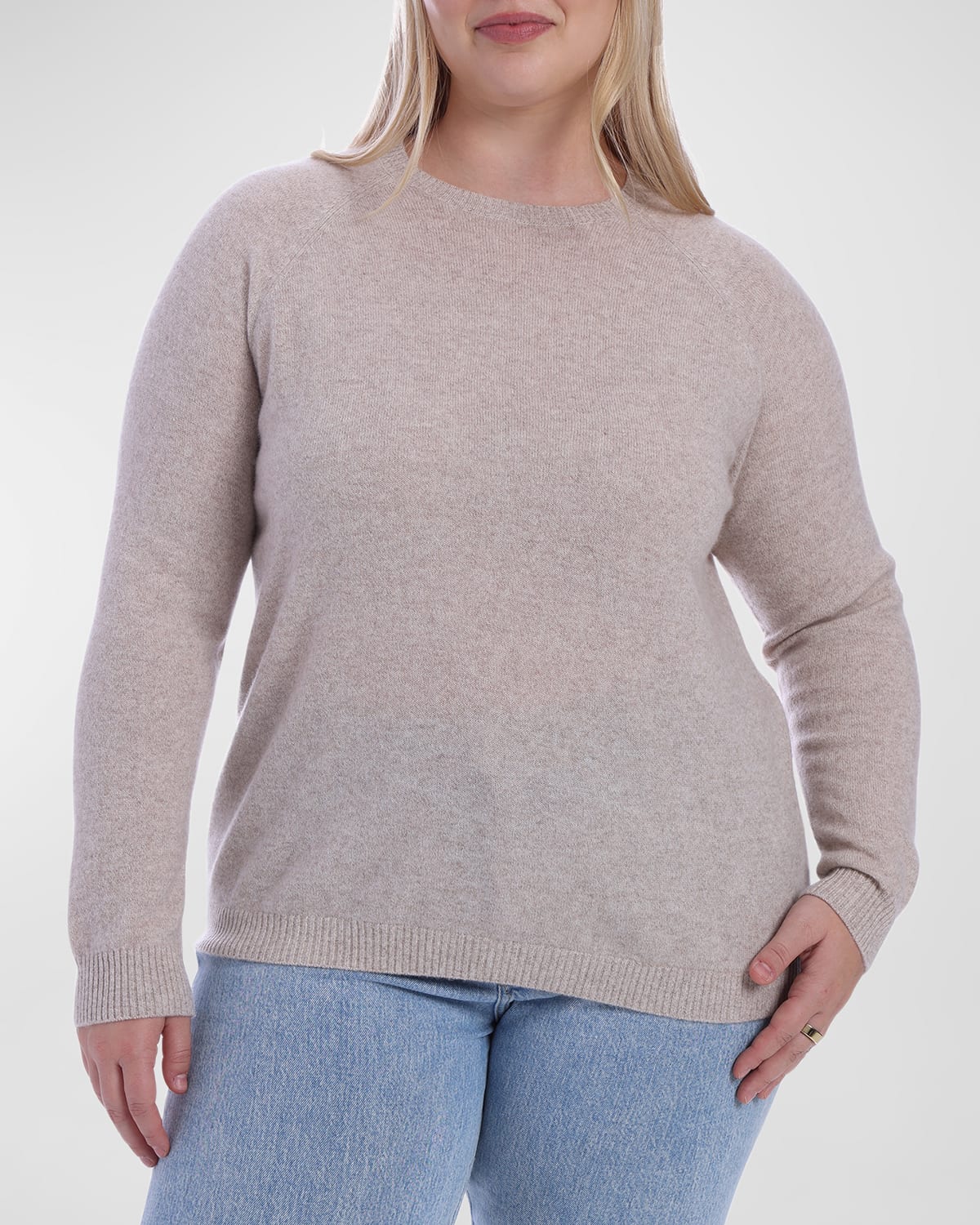 Minnie Rose Plus Size Cashmere Crewneck Sweater In Ecru
