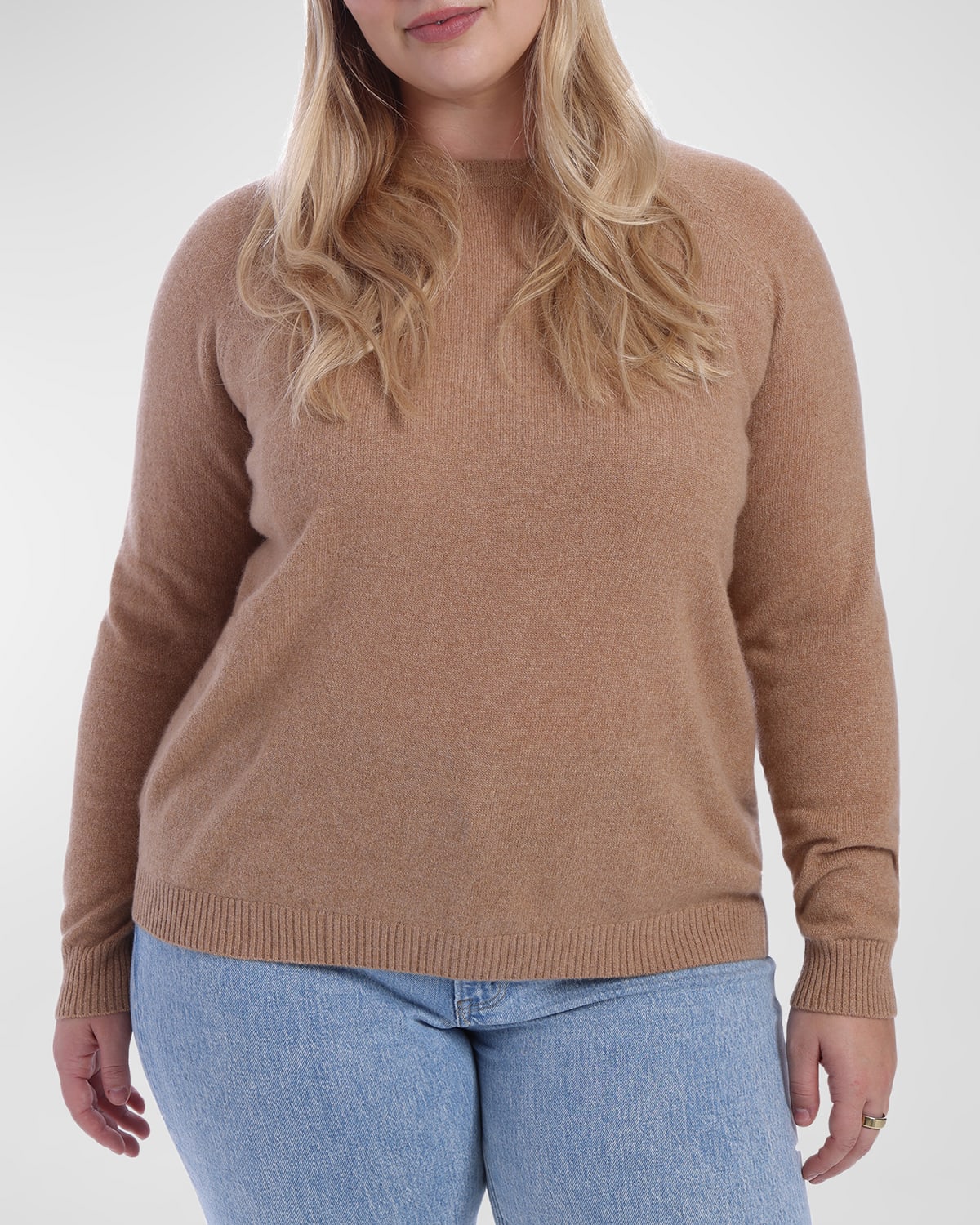 Minnie Rose Plus Size Cashmere Crewneck Sweater In Camel