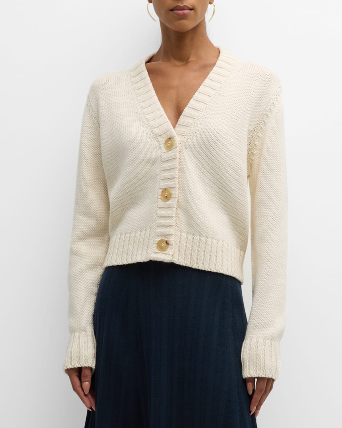 Co Chunky Tton Knit Crop Cardigan In Ivory