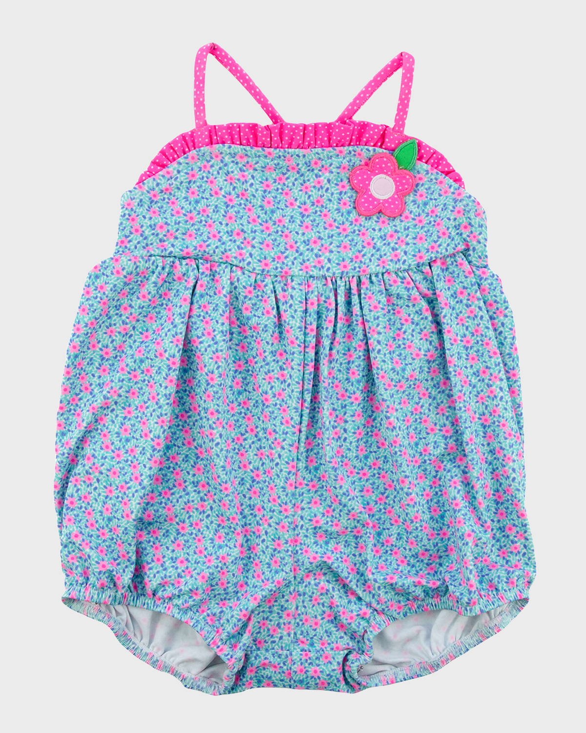 Girl's Daisy-Print Bubble Swimsuit W/ Flowers, Size 6M-24M