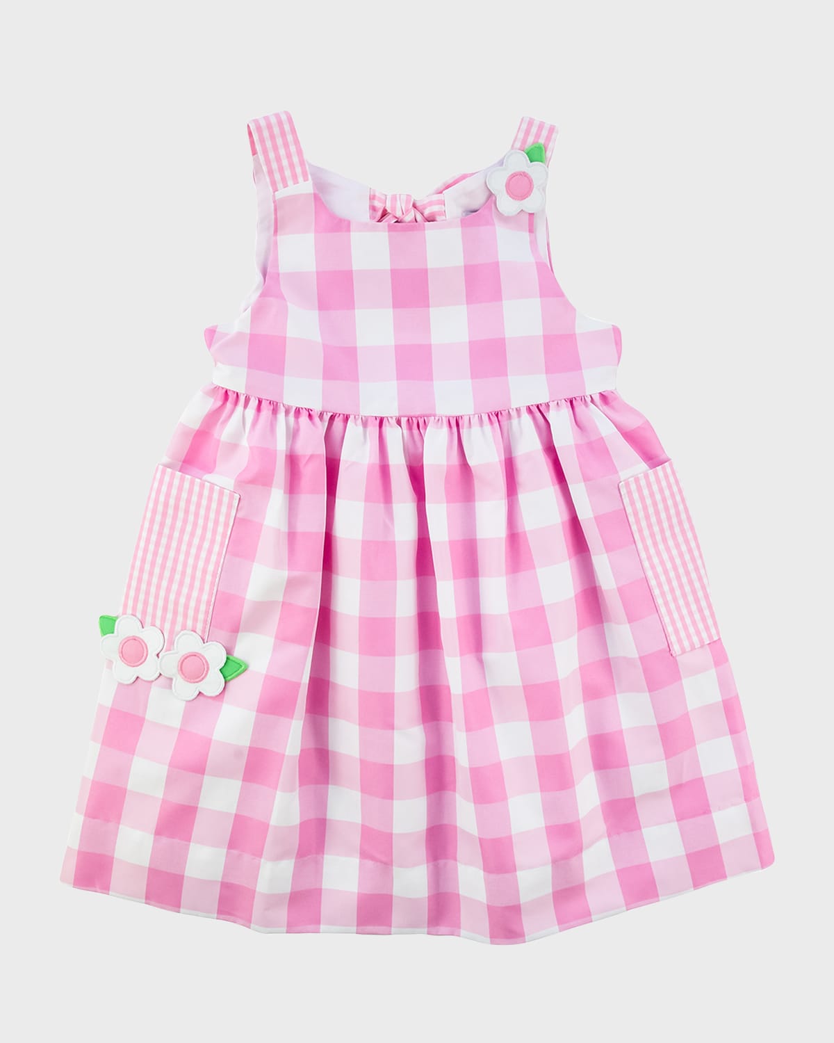 Girl's Gingham Printed Dress W/ Flowers, Size 2-6