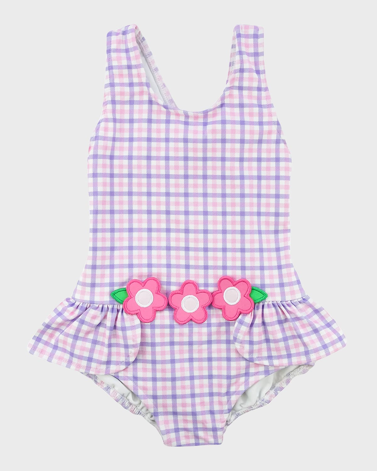 Girl's Plaid-Print Swimsuit W/ Flowers, Size 2-6X