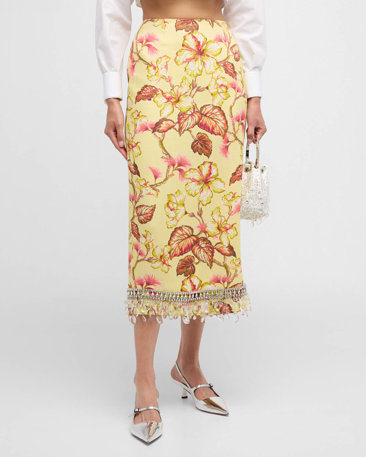 Shop Zimmermann Matchmaker Floral Diamante Skirt In Yellow Hibiscus