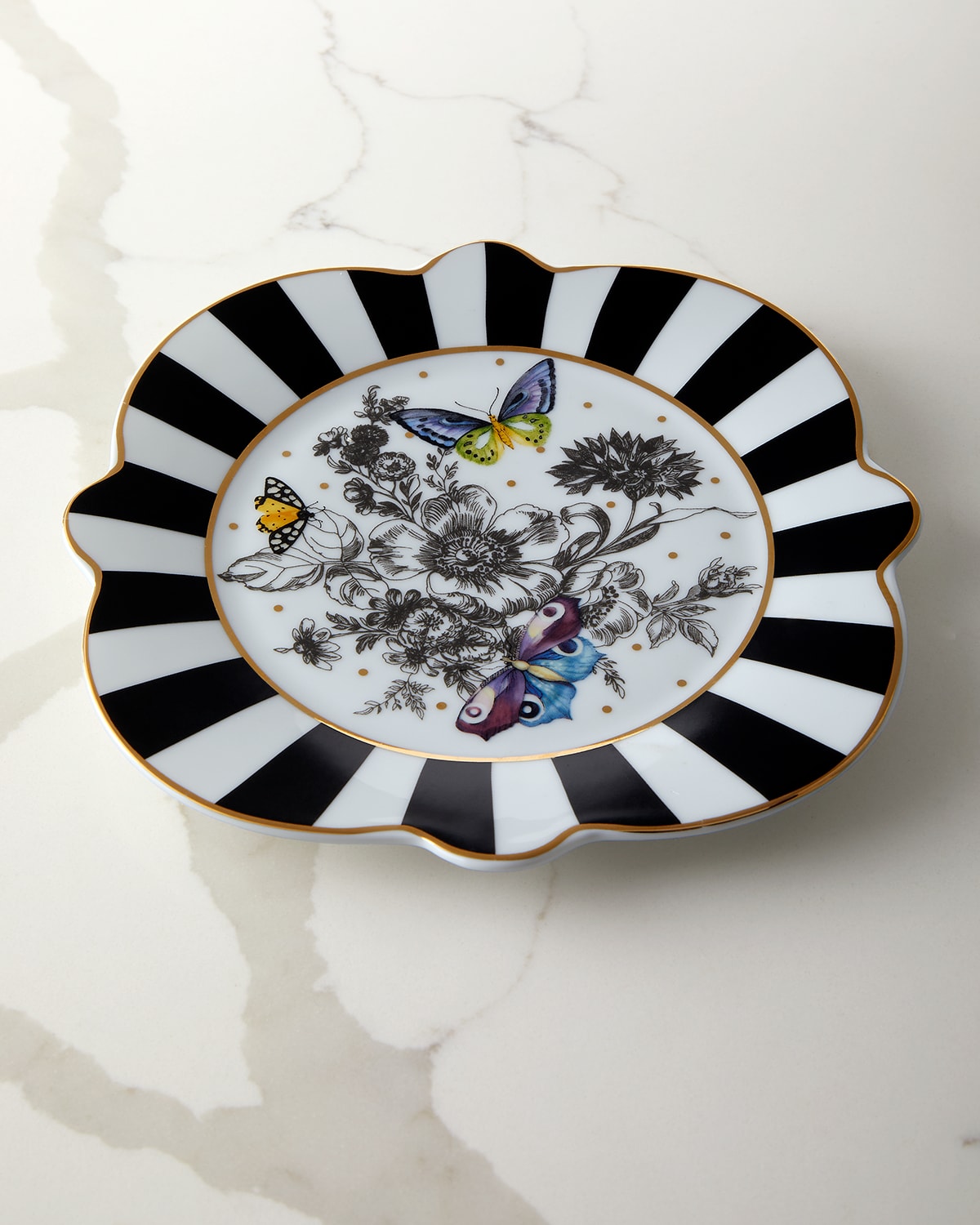 Mackenzie-childs Butterfly Toile Salad Plate In Black
