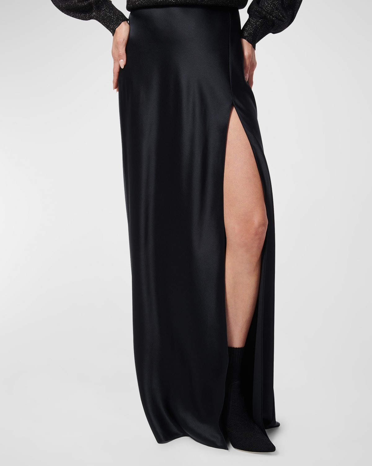 Shop Cami Nyc Silk Maxi Slit Skirt In Black