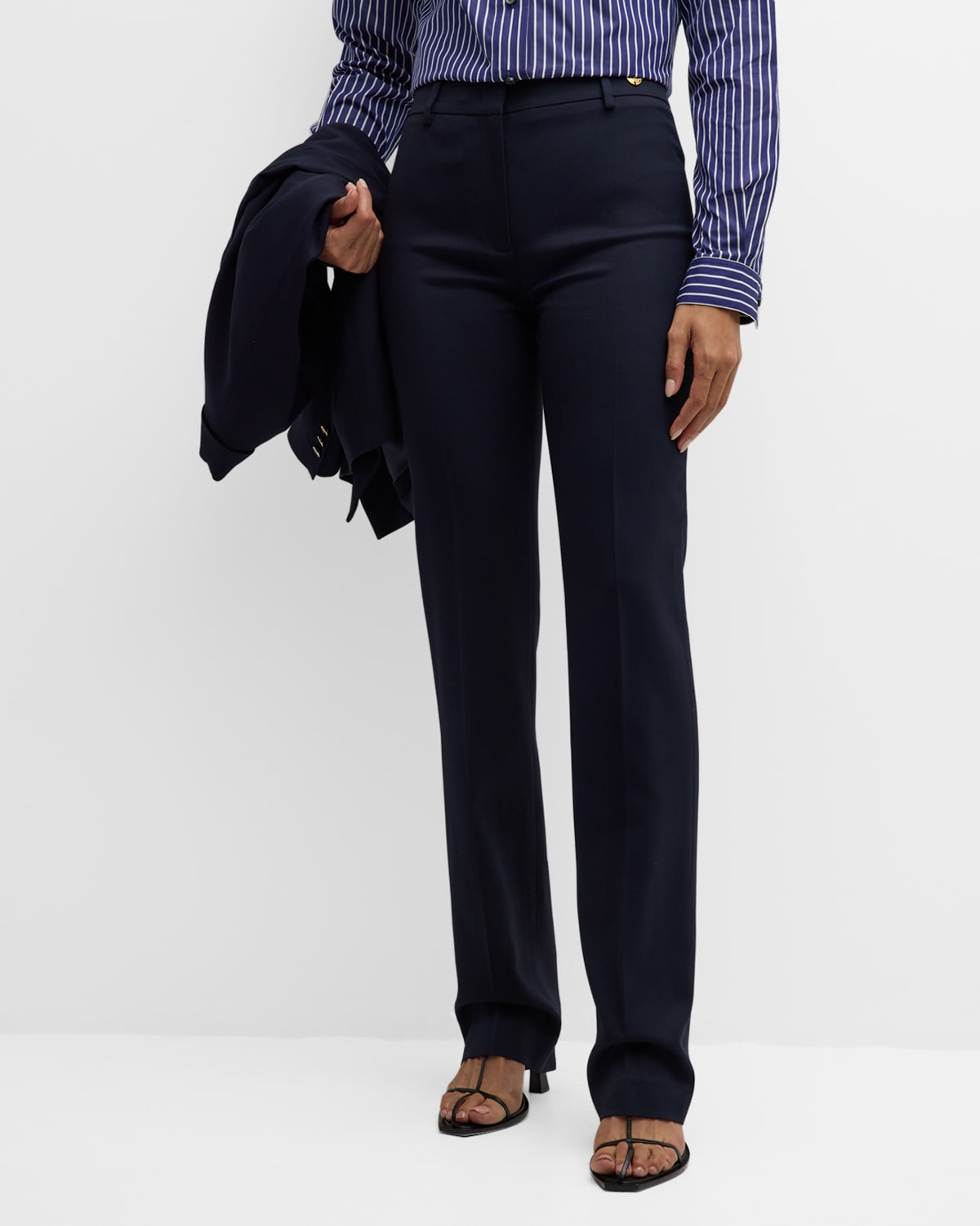 Callas Milano Saachi Mid-rise Boot-cut Twill Trousers In Navy