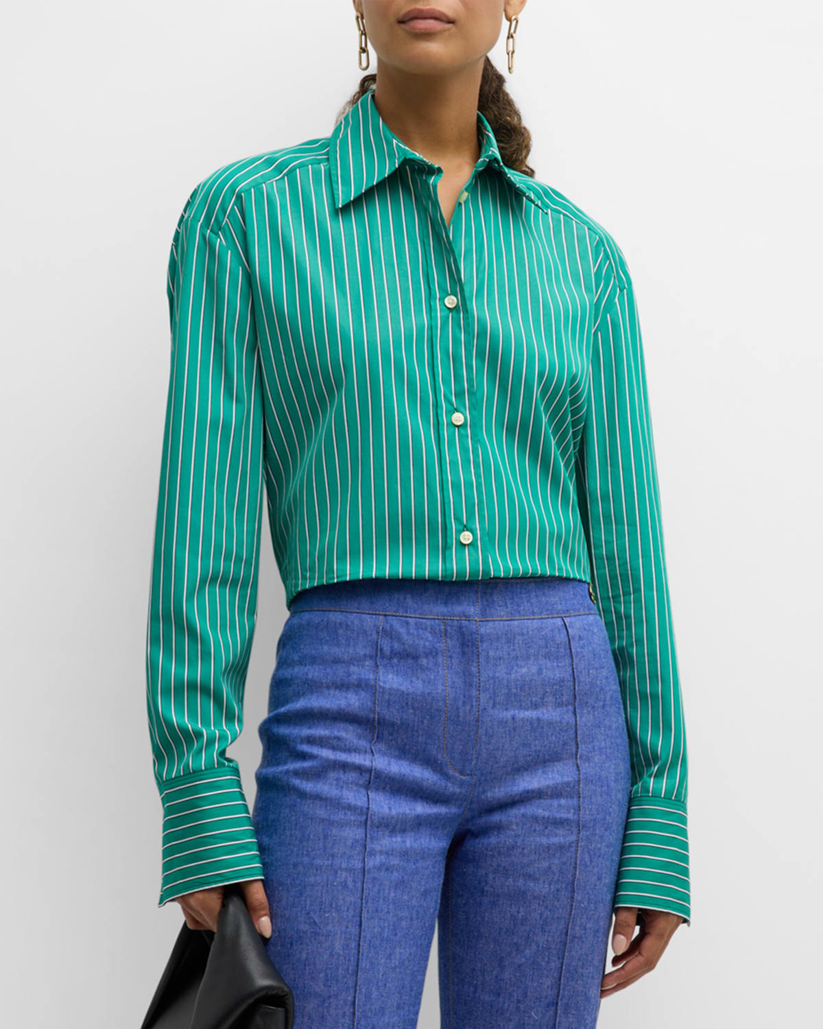 Callas Milano Lyn Striped Button-down Cotton Shirt In Green Stripe