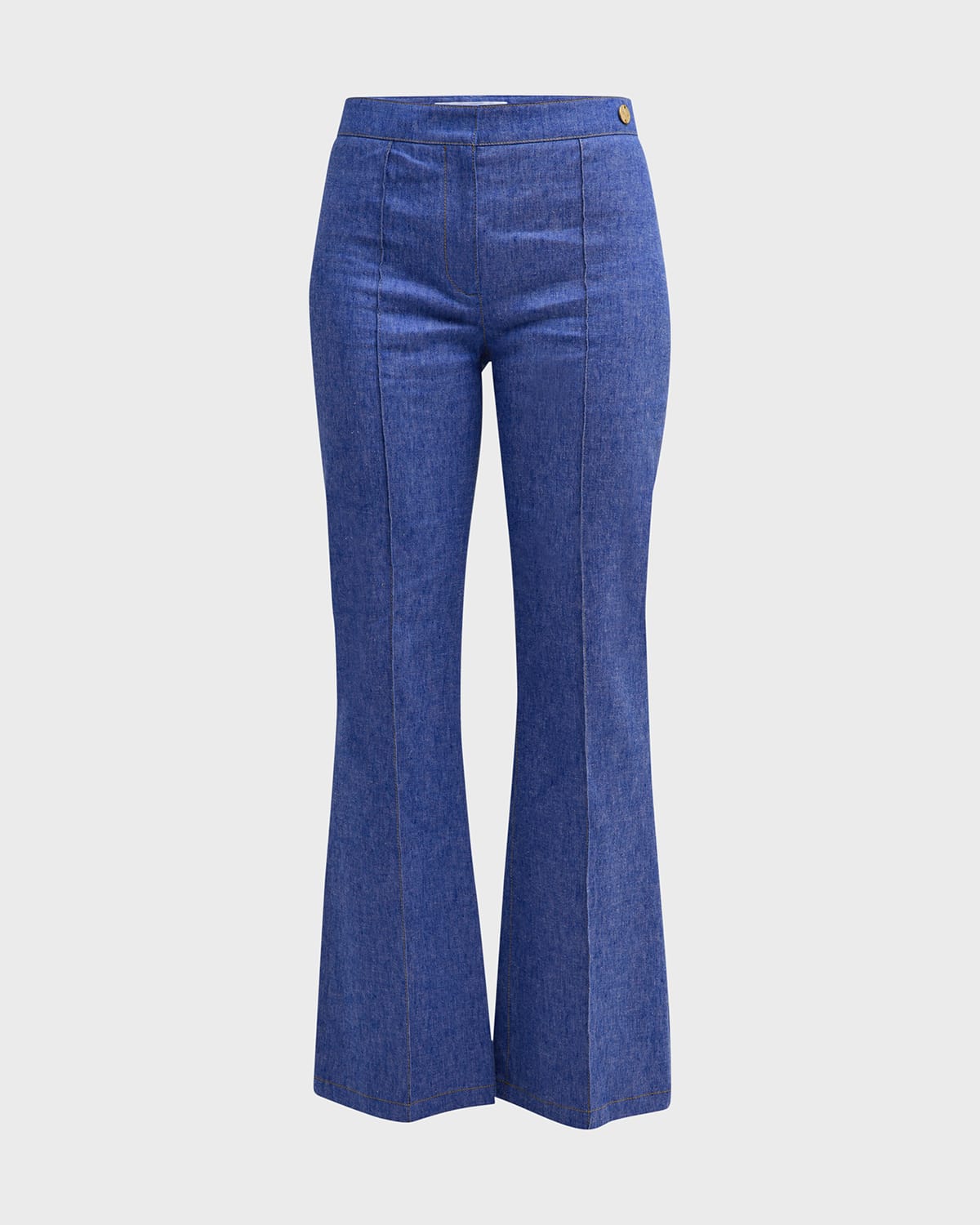 Shop Callas Milano Lola Mid-rise Pintuck Flare Denim Pants In Vintage Indigo