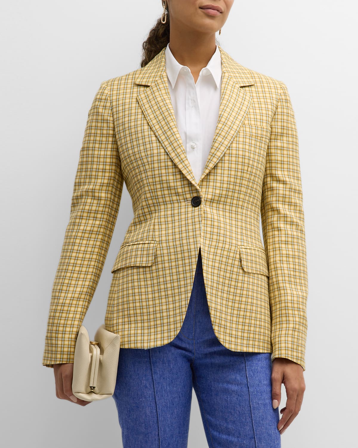 James Check-Print Single-Button Jacket