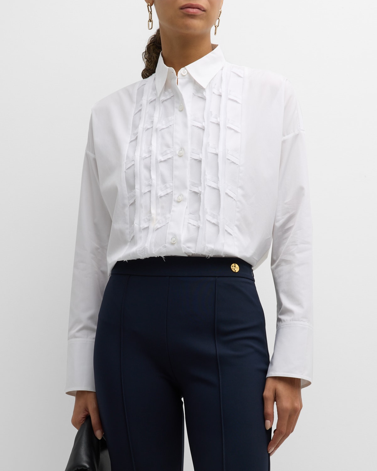 Callas Milano Soir Embellished Button-down Cotton Shirt In White