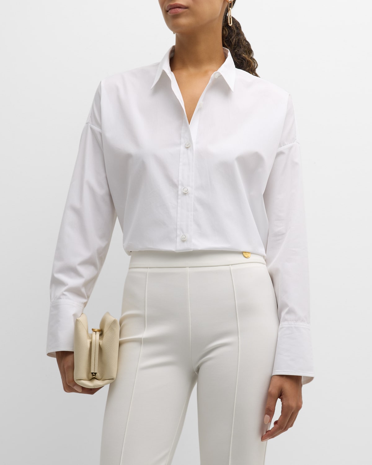 Callas Milano Sirene Button-down Silk Twill Scarf Shirt In Travertine White