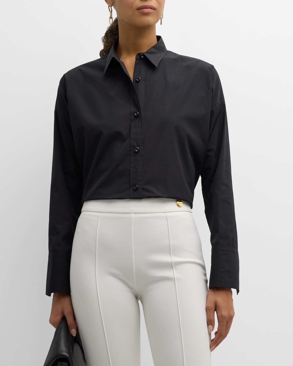 Callas Milano Sirene Button-down Silk Twill Scarf Shirt In Blue Black