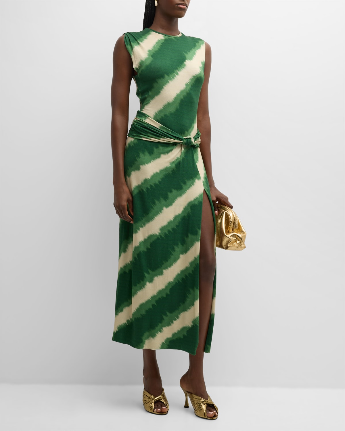 Shop Johanna Ortiz Wrapped In Color Ankle Dress In Bias Greenecru