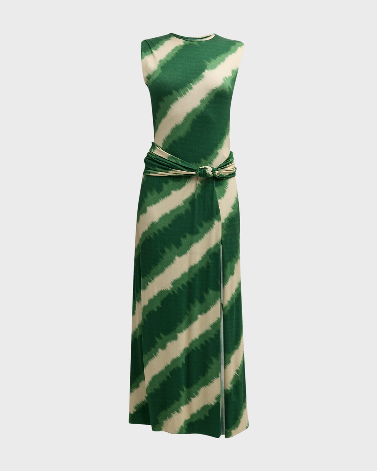 Johanna Ortiz Wrapped In Color Knotted Printed Stretch-jersey Maxi Dress In Bias Greenecru