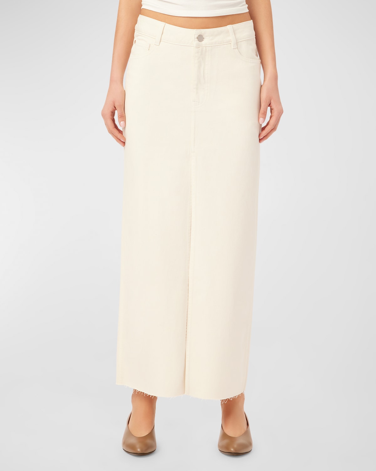 Shop Dl1961 Asra Denim Maxi Skirt In Ecru