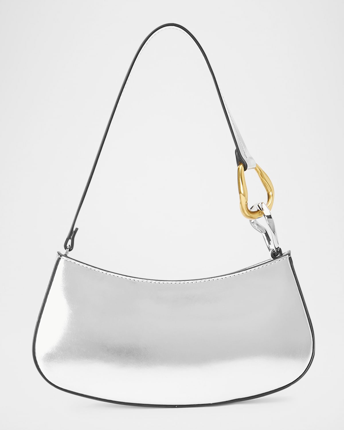 Staud Ollie Crackeld Metallic Shoulder Bag In Chrome