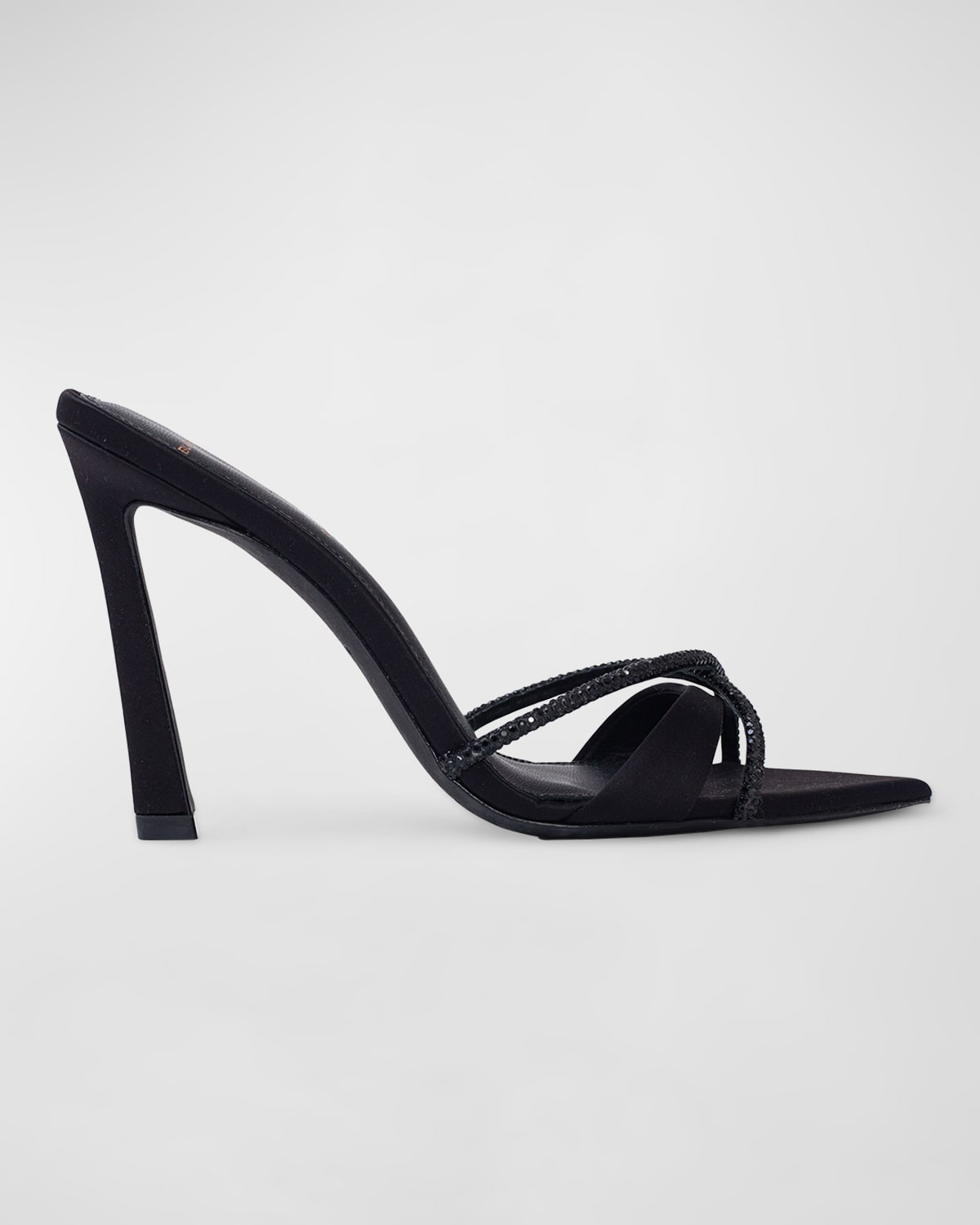 Black Suede Studio Sienna 85 Pointed Toe Slide Sandal In Black Satin Match