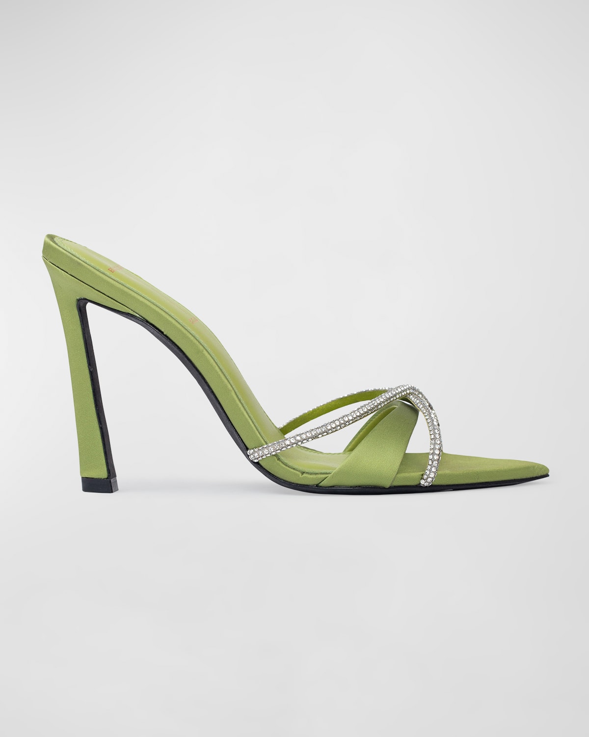 Black Suede Studio Sienna Crystal Crisscross Mule Sandals In Dark Citron Satin