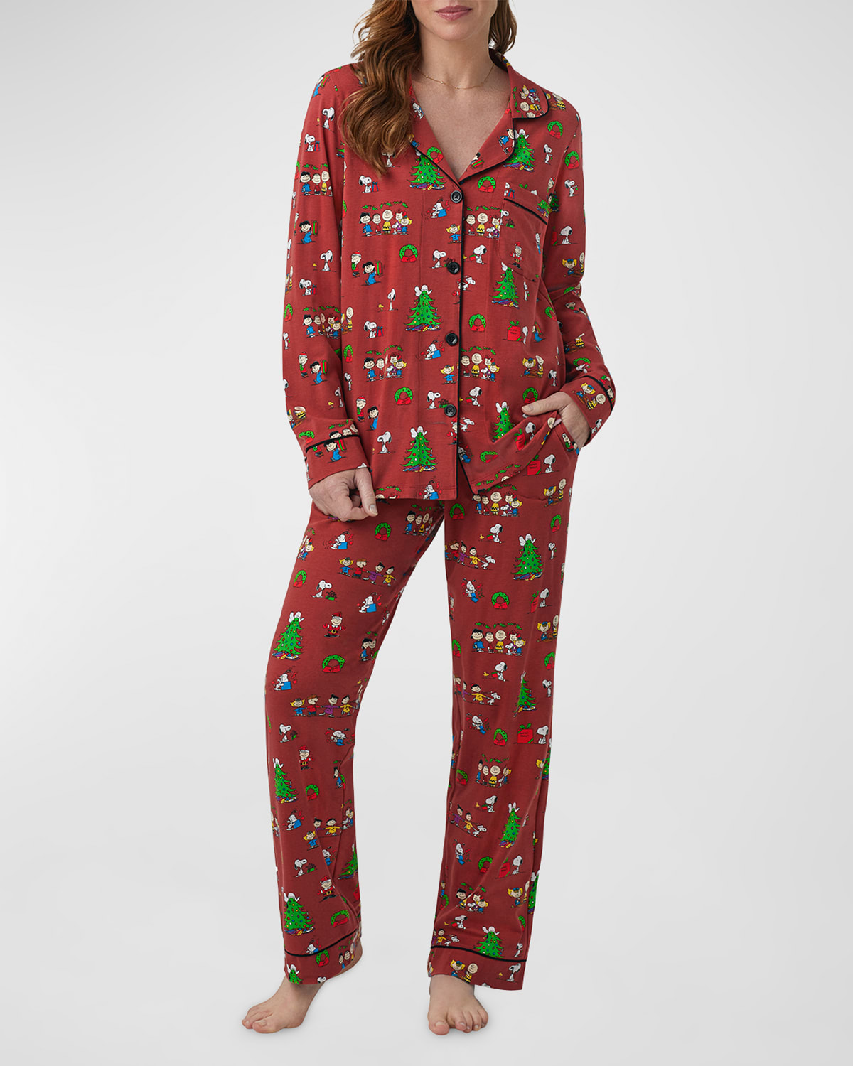 x Peanuts Holiday-Print Cotton Pajama Set