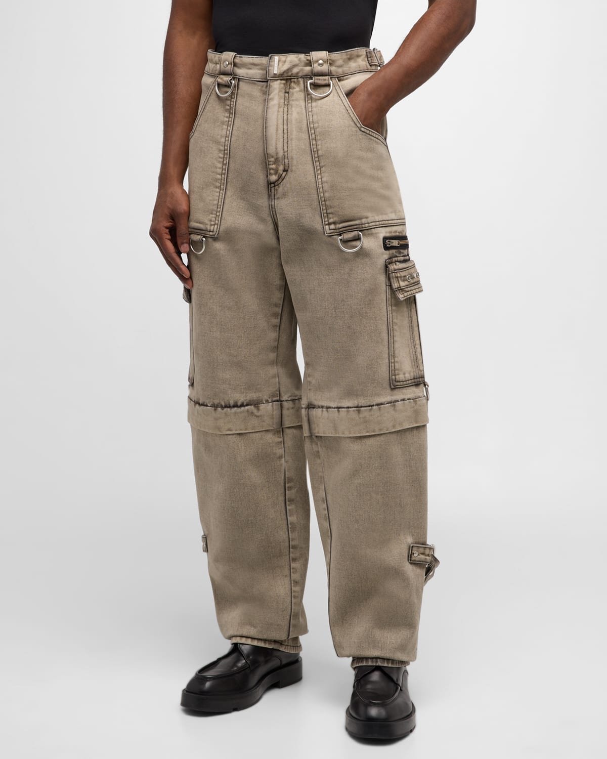 Shop Givenchy Men's Denim Detailed Hardware Pants In Grey