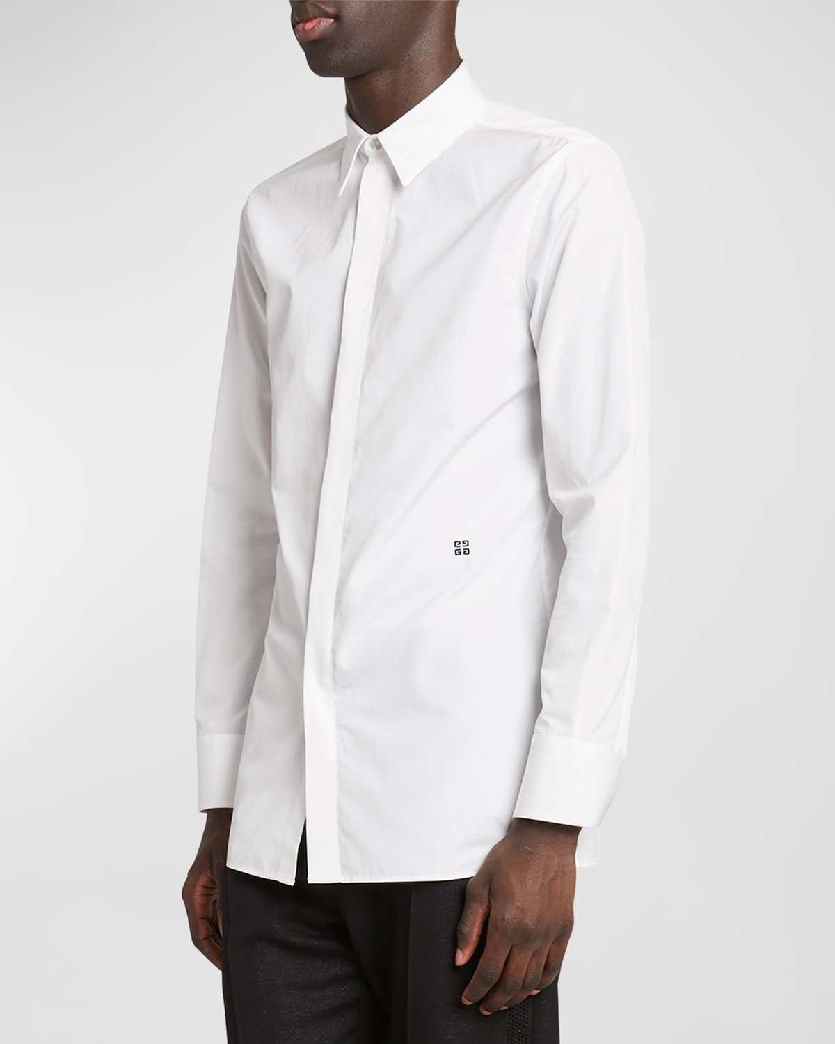 Givenchy Men's Basic Dress Shirt With Mini 4g Embroidery In White/black