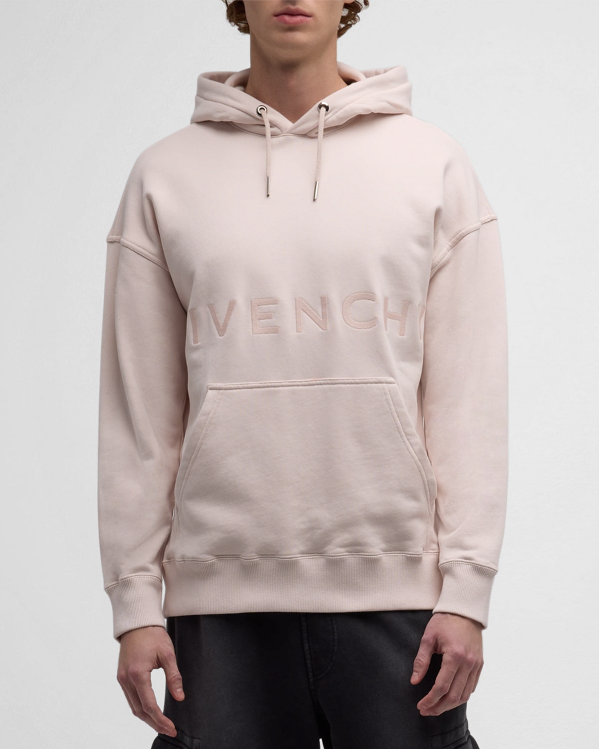 Shop Givenchy Men's Slim Embroidered Logo Hoodie In Nude Pink