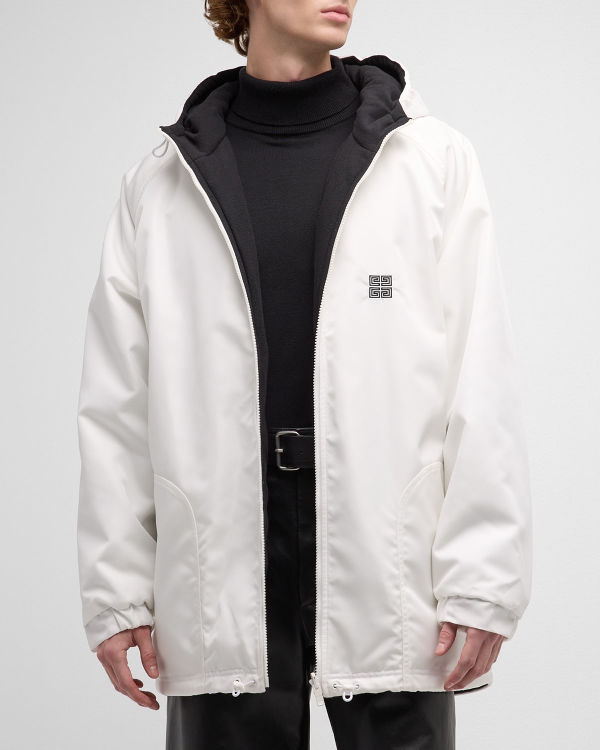 Givenchy Men's Reversible Fleece Football Parka Jacket In Black/white