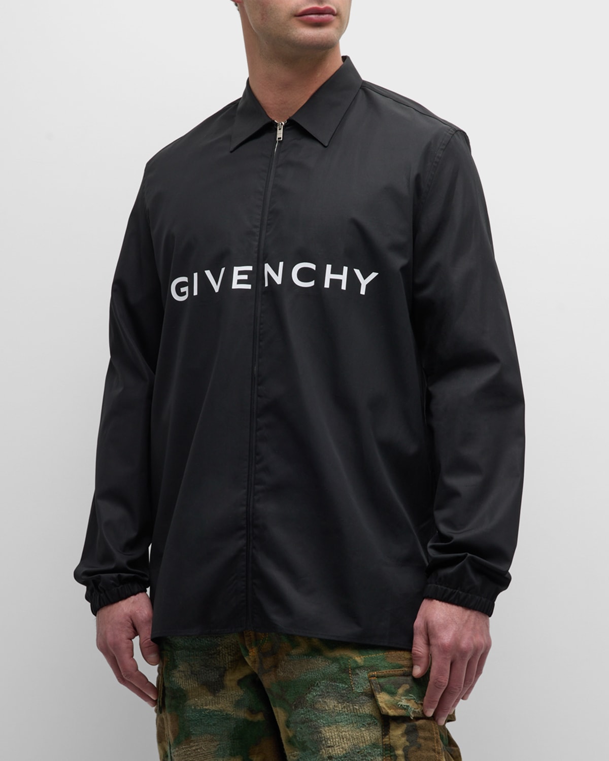 Shop Givenchy Men's Boxy Zip Logo Overshirt In Black