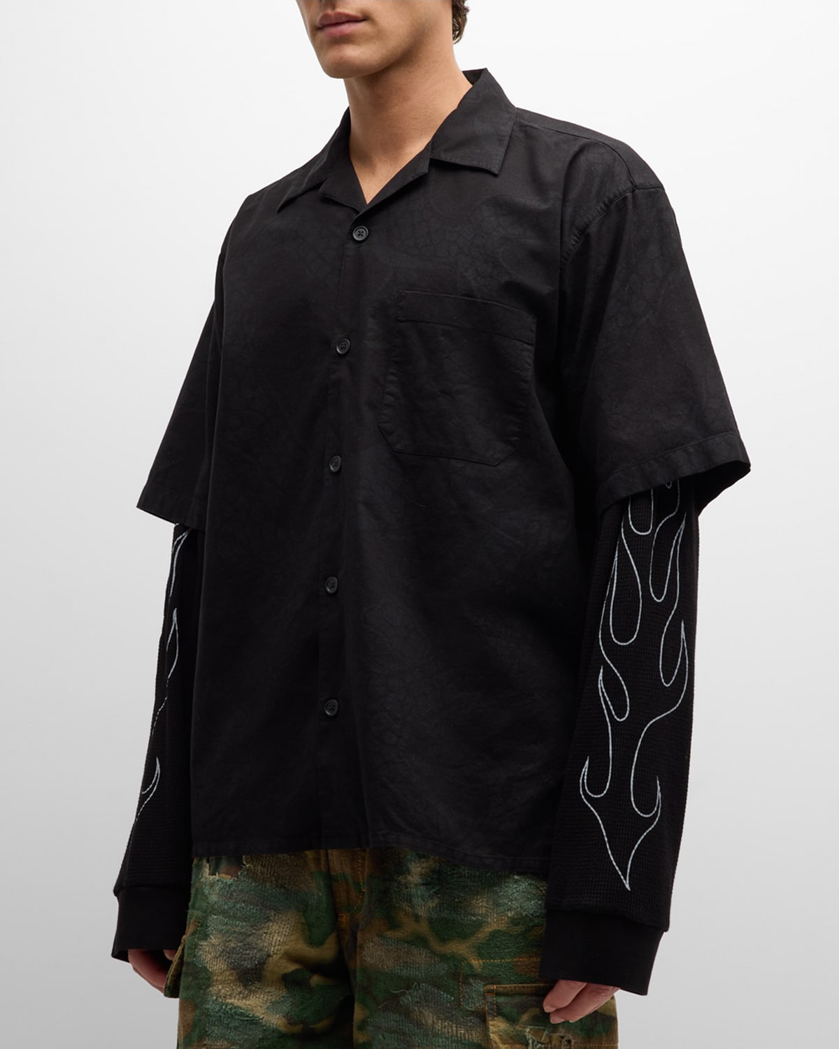 Shop Givenchy Men's Dragon Double-layer Sport Shirt In Black