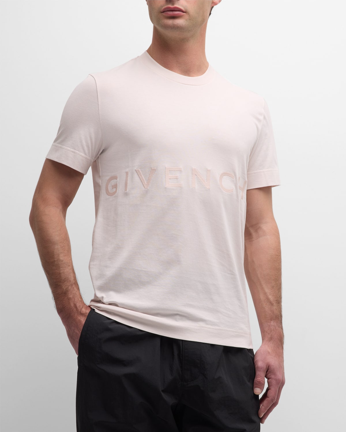 Shop Givenchy Men's Embroidered Logo Slim-fit T-shirt In Nude Pink