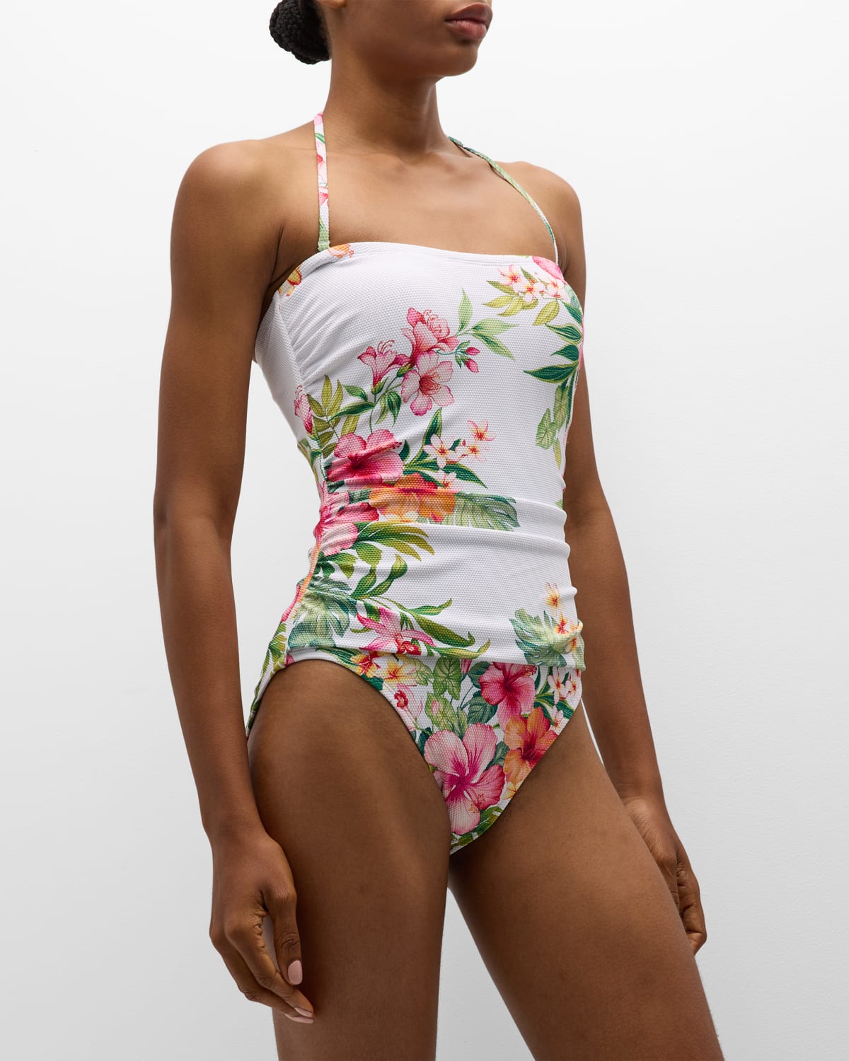 Shop Tommy Bahama Island Cays Flora Bandeau One-piece Swimsuit In White