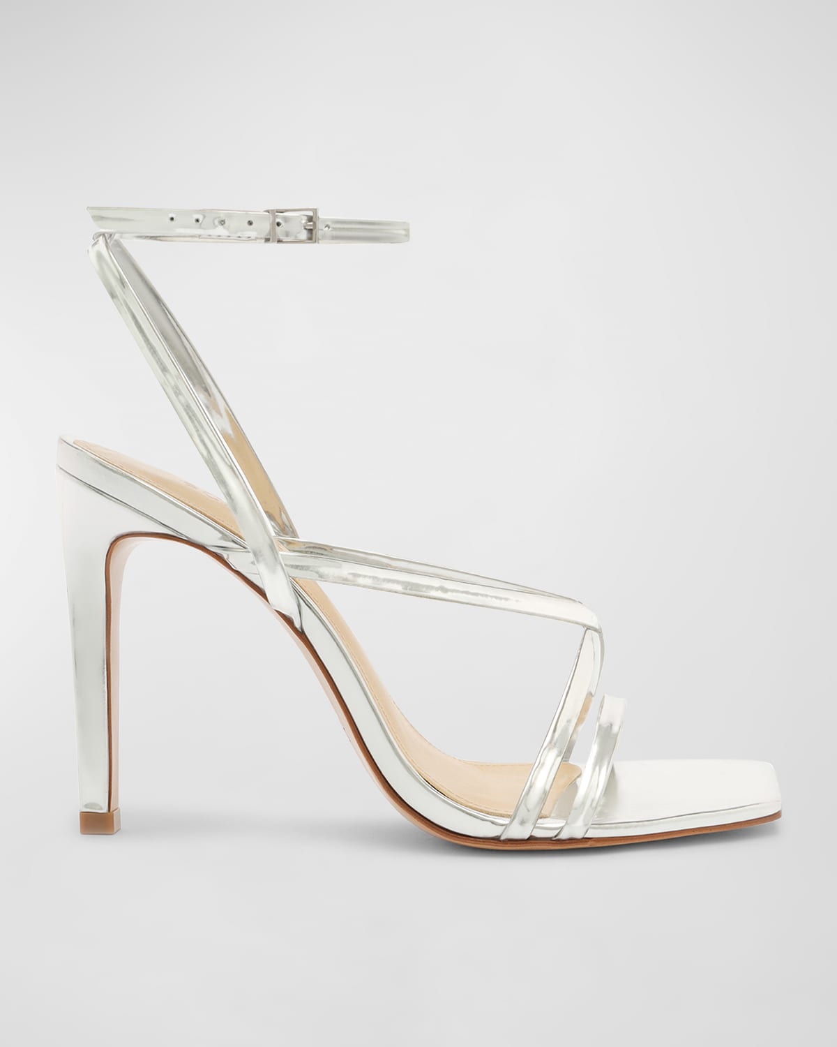 Schutz Bari Patent Ankle-strap Stiletto Sandals In Silver