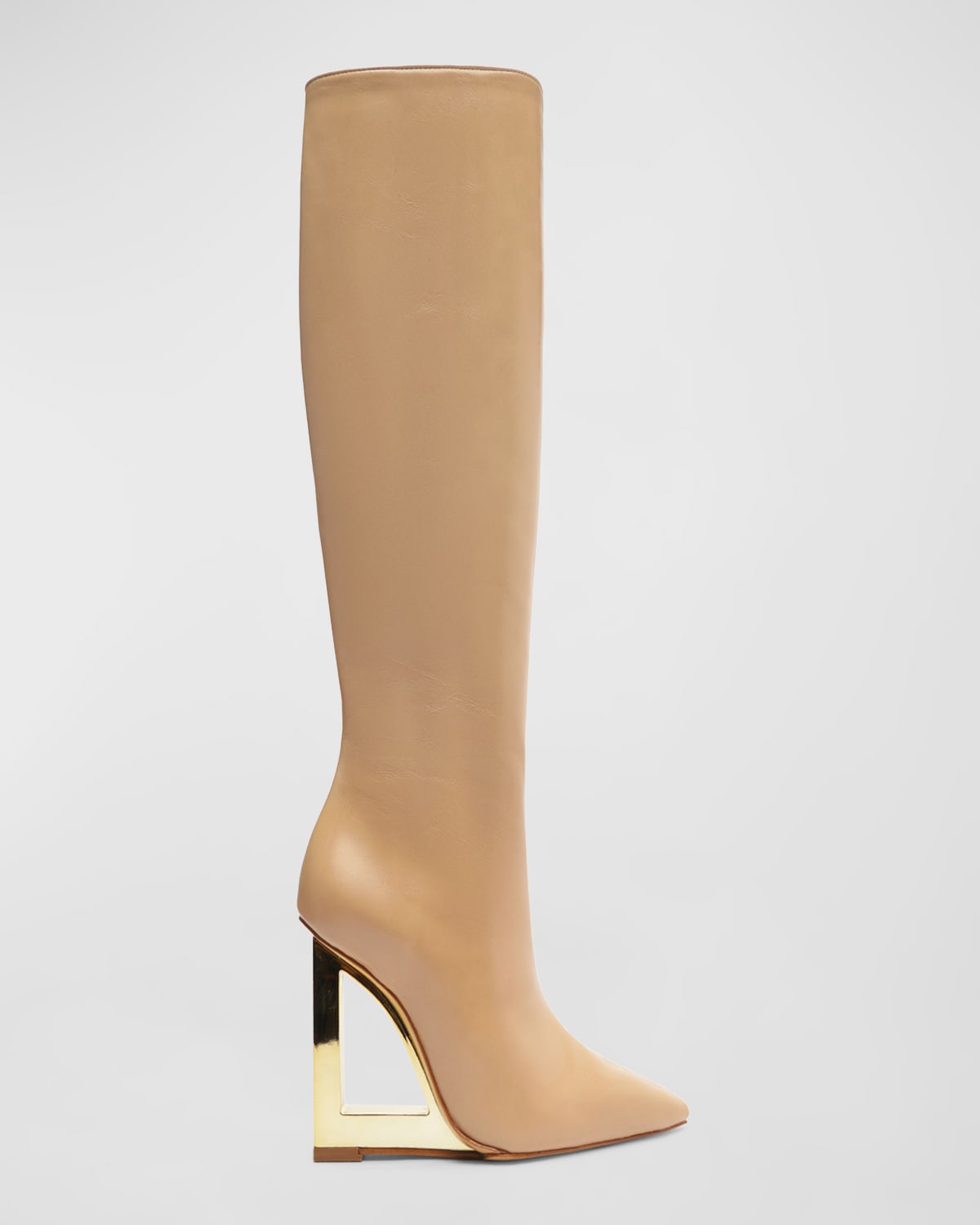 Filipa Leather Metallic-Heel Knee Boots
