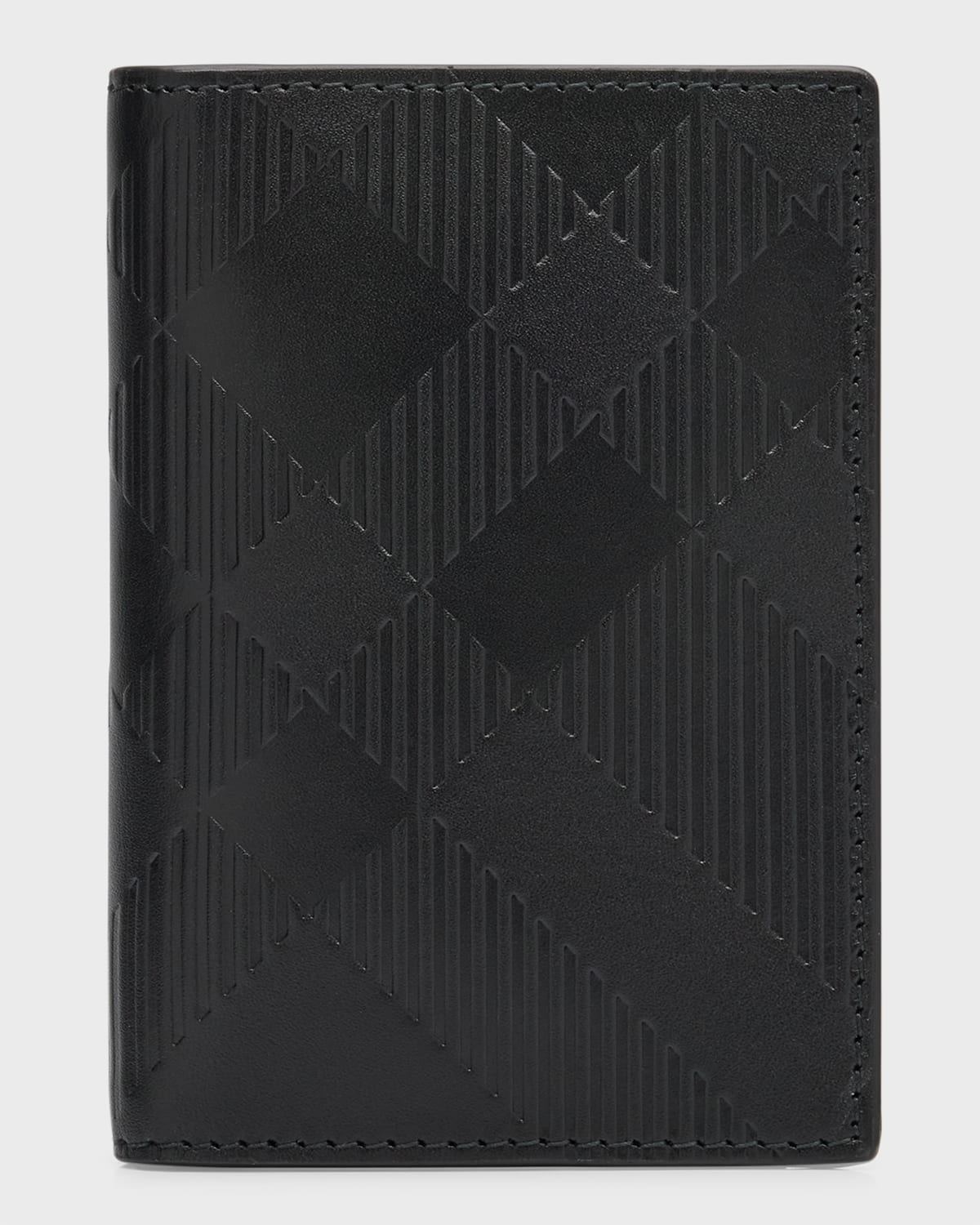 Shop Burberry Men's Embossed Check Leather Bifold Card Holder In Black