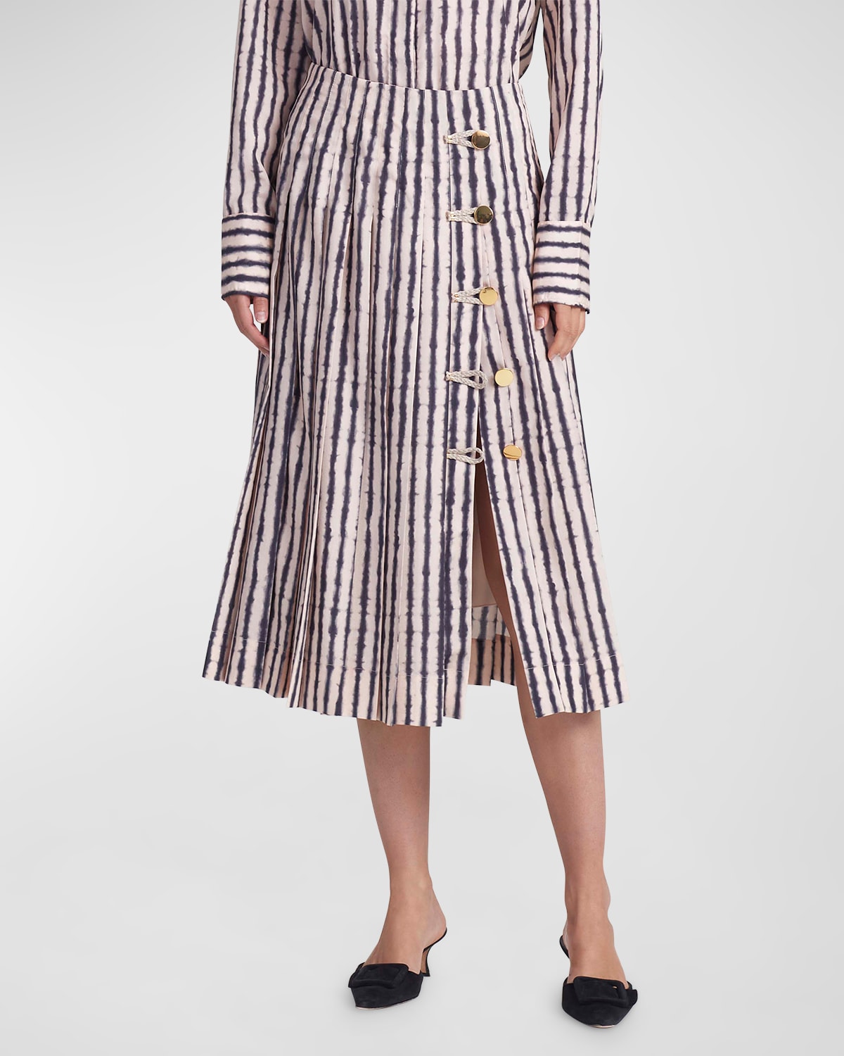 Shop Altuzarra Tullius Tie-dye Striped Button-front Midi Skirt In Apple Blossom