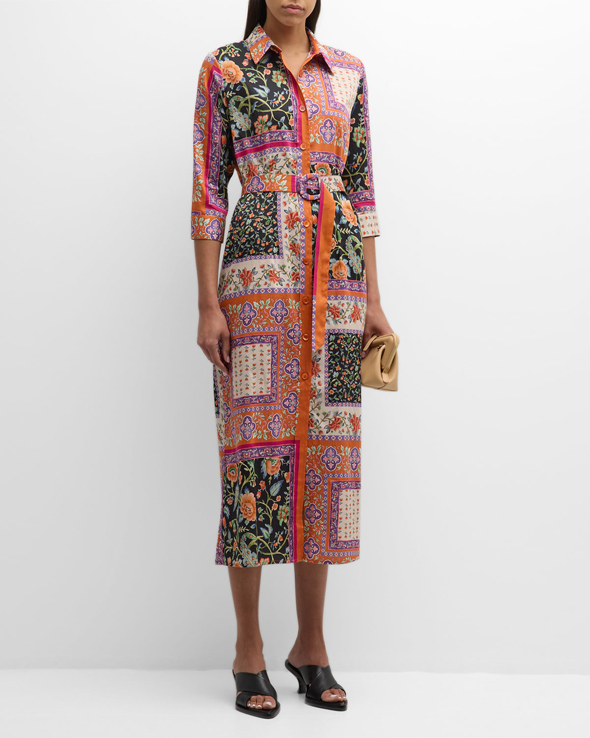Riad Patchwork Floral-Print Midi Shirtdress