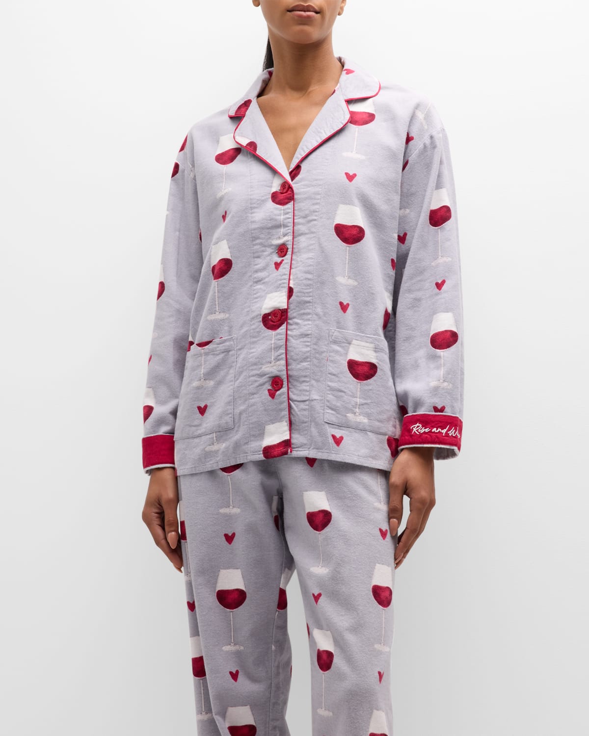 Pj Salvage Rise And Wine Printed Flannel Pajama Set In Grey