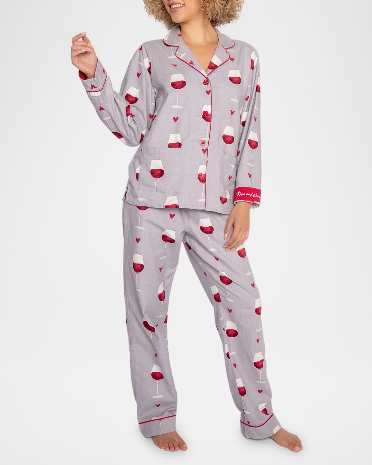 Rise and Wine Printed Flannel Pajama Set